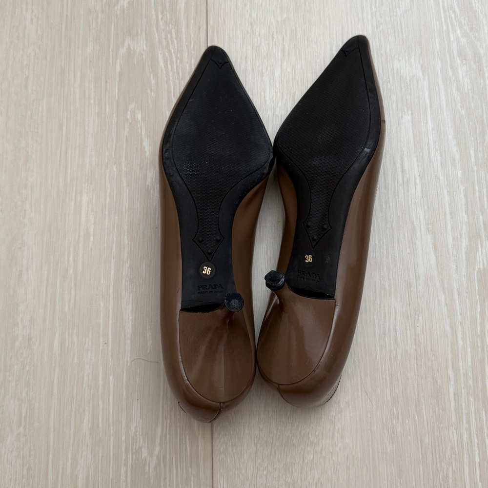 Prada Chocolate Brown Closed Pointed Toe Kitten Heels - Picture 8 of 13